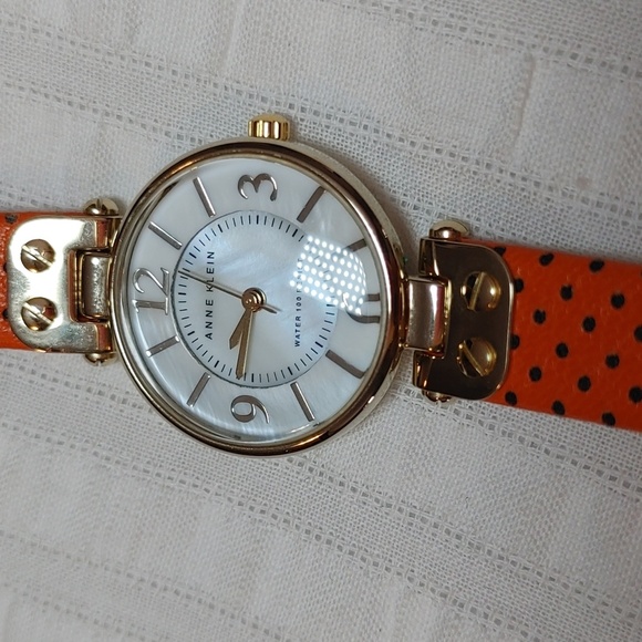 Anne Klein Orange Leather Mother Of Pearl Watch - Picture 2 of 8